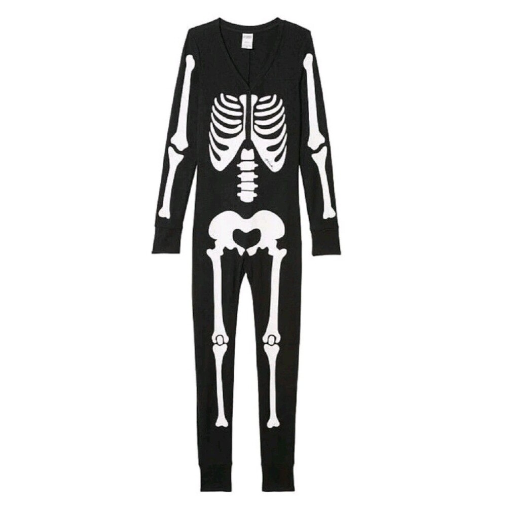 Victoria’s Secret PINK Women’s Jumpsuit Small Black Skeleton Thermal Halloween